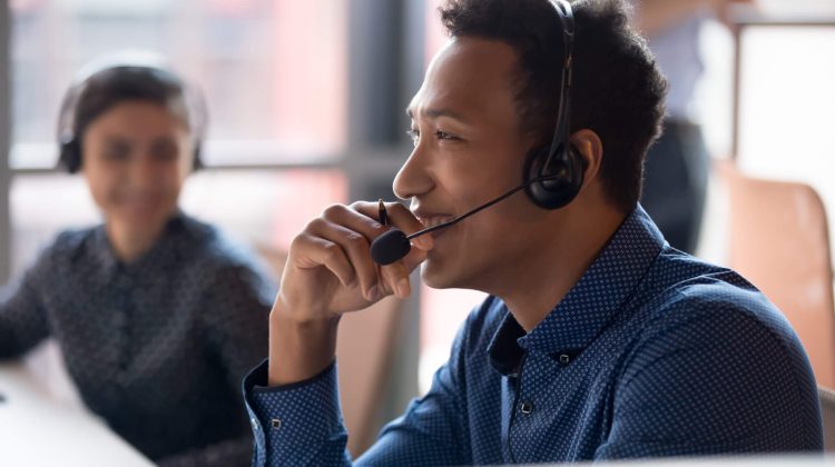 a customer service representative wearing headphones